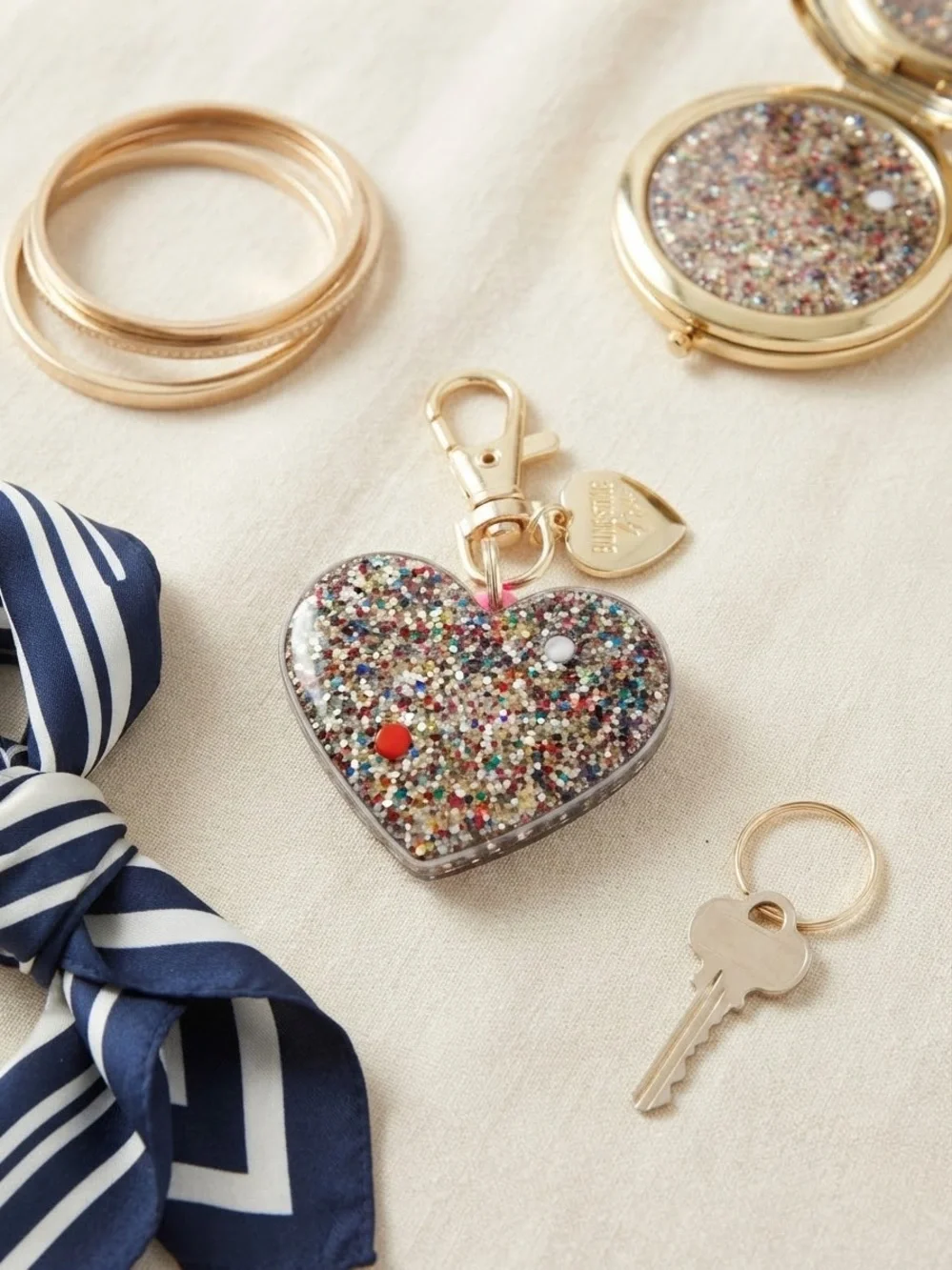 Bling Sting  Multicolor Glitter Heart Keychain Safety Alarm NEW